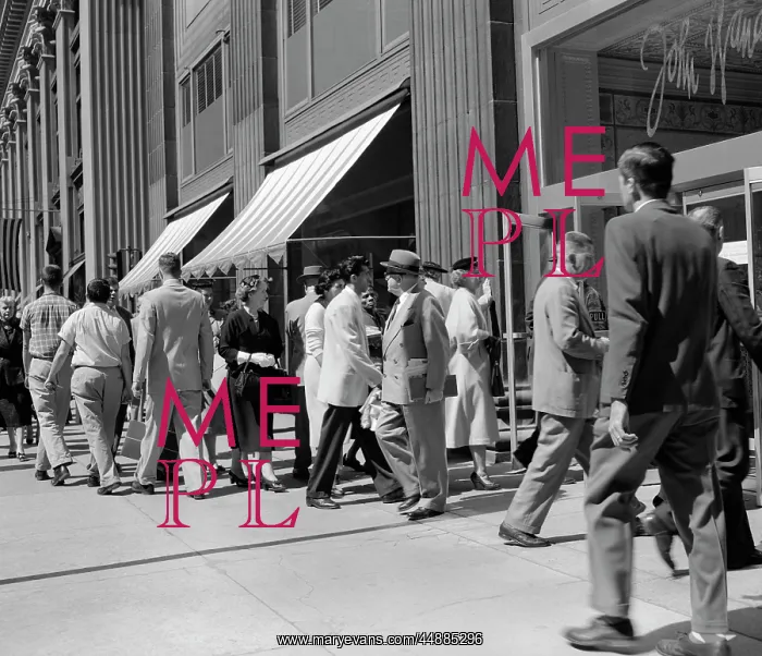 : 1950s Busy Sidewalk With People : 1950s Busy Sidewalk With People