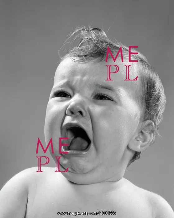 : 1950s CLOSE-UP OF BABY SCREAMING & CRYING WITH : 1950s CLOSE-UP OF BABY SCREAMING & CRYING WITH