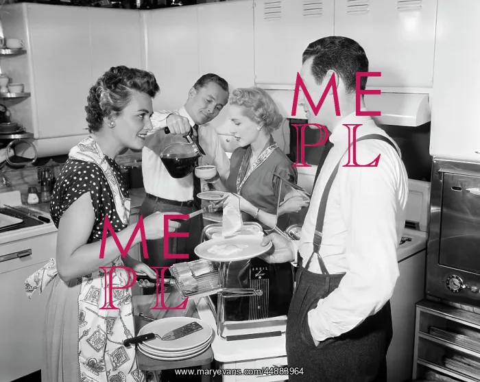: 1950s Two Couples In Kitchen Man : 1950s Two Couples In Kitchen Man