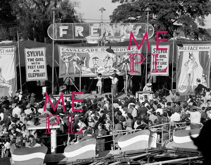  : 1950s CROWD GATHERED IN FRONT OF STAGE AT COUNTY