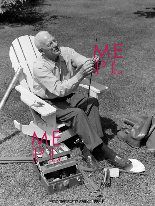 : 1950s Elderly Man In Backyard : 1950s Elderly Man In Backyard