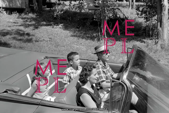 : 1950s Family Of Four Riding In : 1950s Family Of Four Riding In