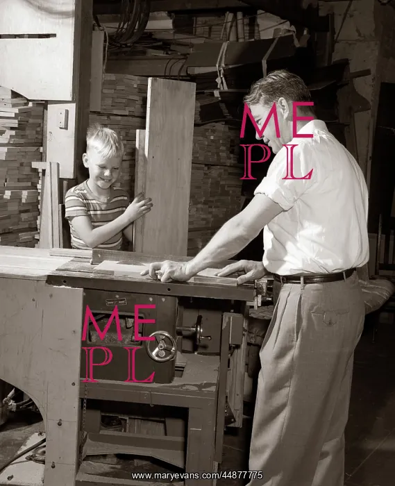 : 1950s Father Teaching Son Carpentry : 1950s Father Teaching Son Carpentry