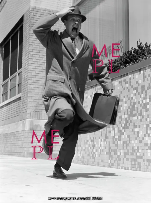 : 1950s Frantic Man Running Down : 1950s Frantic Man Running Down