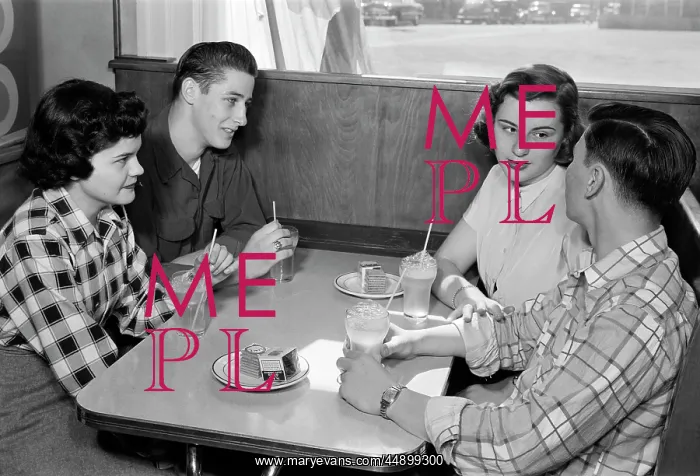 : 1950s Juv.Teen Couples At Table : 1950s Juv.Teen Couples At Table