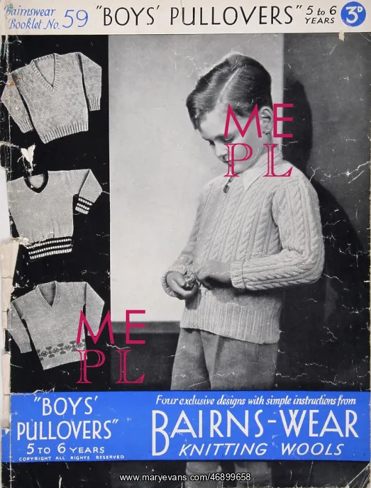 : 1950s, knitting pattern, packaging, children's : 1950s, knitting pattern, packaging, children's
