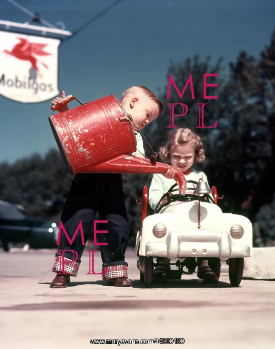 : 1950s Little Boy Pretending To : 1950s Little Boy Pretending To