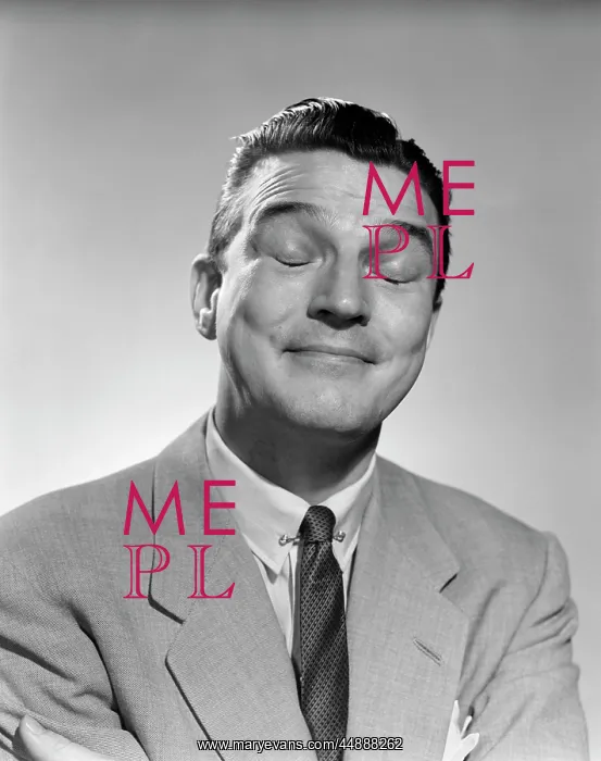 : 1950s Man Smiling Eyes Closed : 1950s Man Smiling Eyes Closed