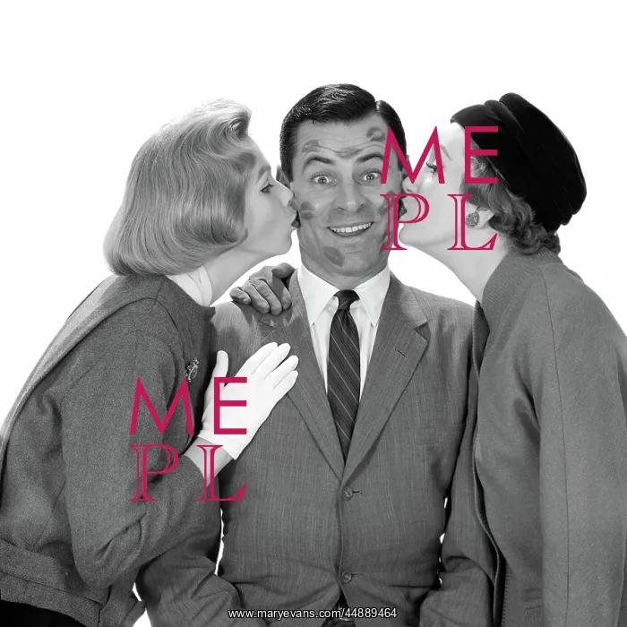 : 1950s MAN SMILING FACE COVERED WITH LIPSTICK : 1950s MAN SMILING FACE COVERED WITH LIPSTICK