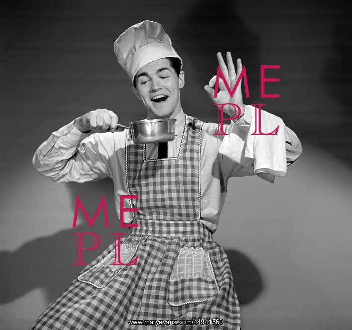 : 1950s Man Wearing Chefs Hat And : 1950s Man Wearing Chefs Hat And