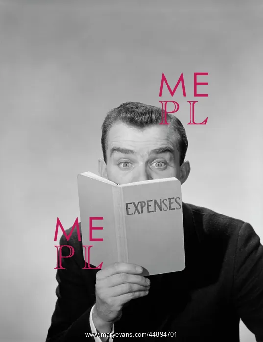 : 1950s MAN WIDE OPEN EYES LOOKING INTO EXPENSES : 1950s MAN WIDE OPEN EYES LOOKING INTO EXPENSES
