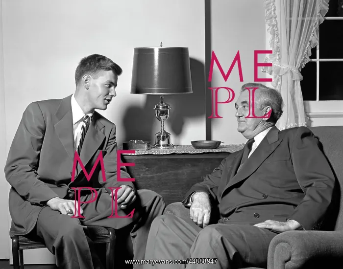 : 1950s Two Men Sitting In Living : 1950s Two Men Sitting In Living