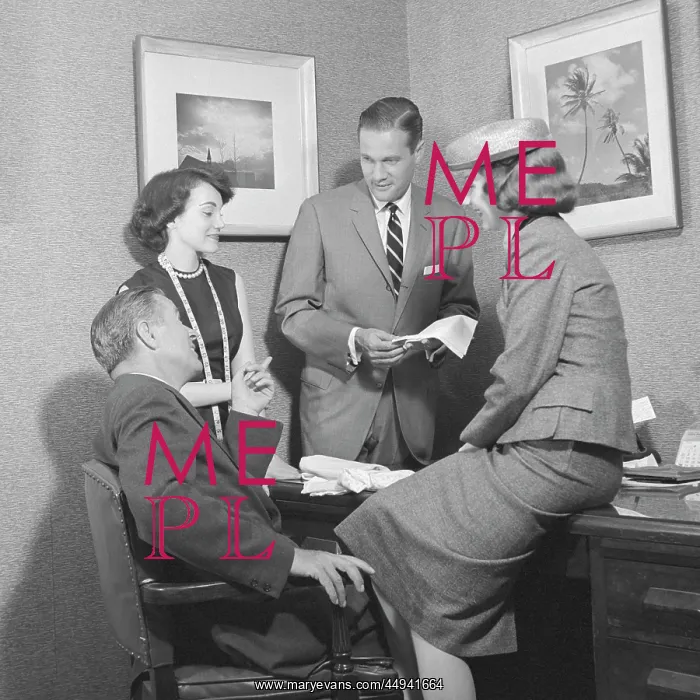 : 1950s Two Men And Two Women Discussing : 1950s Two Men And Two Women Discussing
