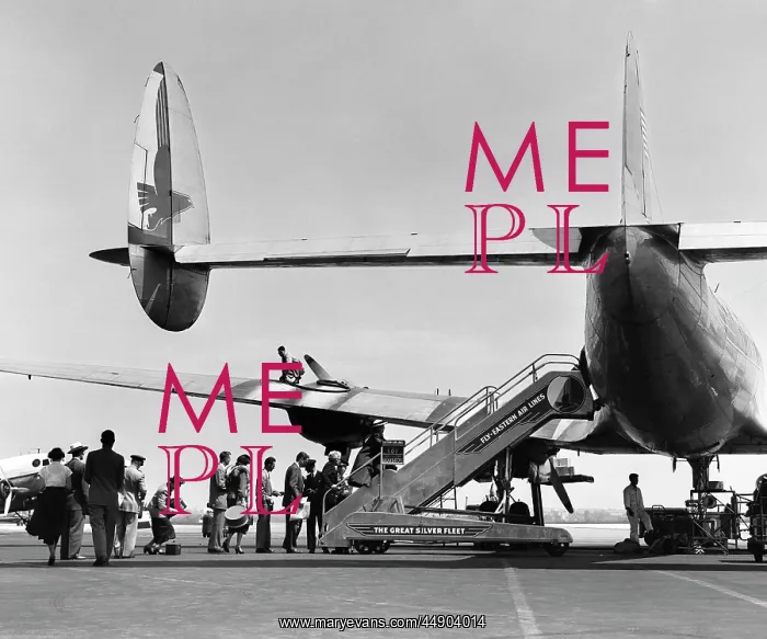 : 1950s PEOPLE BOARDING CONSTELLATION STYLE AIRPLANE : 1950s PEOPLE BOARDING CONSTELLATION STYLE AIRPLANE