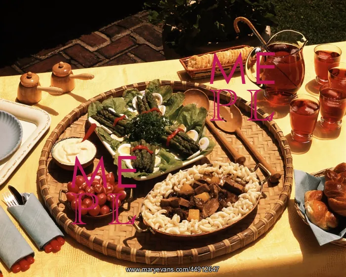 : 1950s platter of asparagus beef stew with pineapple : 1950s platter of asparagus beef stew with pineapple