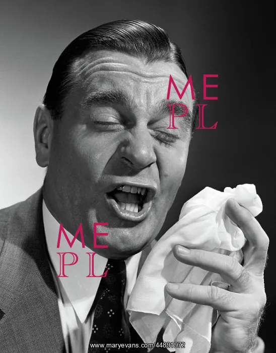  : 1950s PORTRAIT OF MAN ABOUT TO SNEEZE MOVING