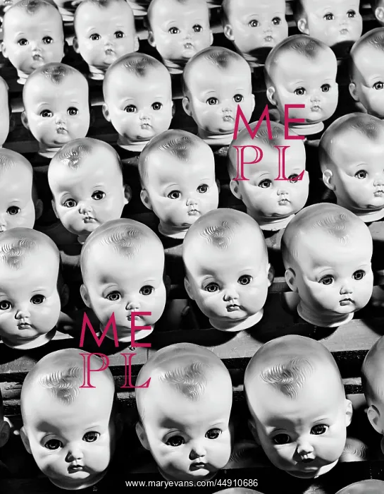 : 1950s rows of baby doll heads in production : 1950s rows of baby doll heads in production