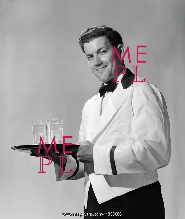 : 1950s SMILING MAN WAITER BARTENDER IN BOW TIE : 1950s SMILING MAN WAITER BARTENDER IN BOW TIE