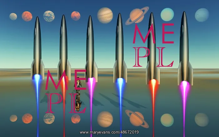 : 1950's style space rockets blasting off into space : 1950's style space rockets blasting off into space