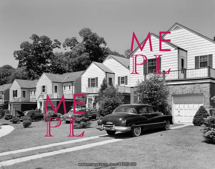 : 1950s Suburban Street Of Typical : 1950s Suburban Street Of Typical