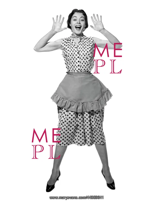 : 1950s Woman In Apron Jumping Exaggerated : 1950s Woman In Apron Jumping Exaggerated