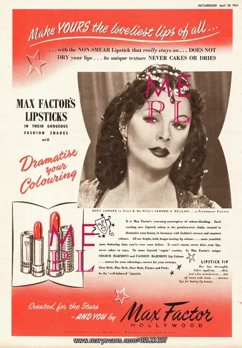 : 1951 advert Max Factor lipstick : 1951 advert Max Factor lipstick
