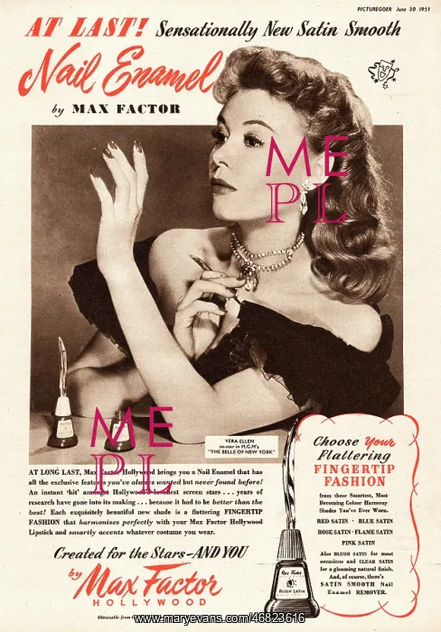 : 1951 advert Max Factor nail varnish : 1951 advert Max Factor nail varnish