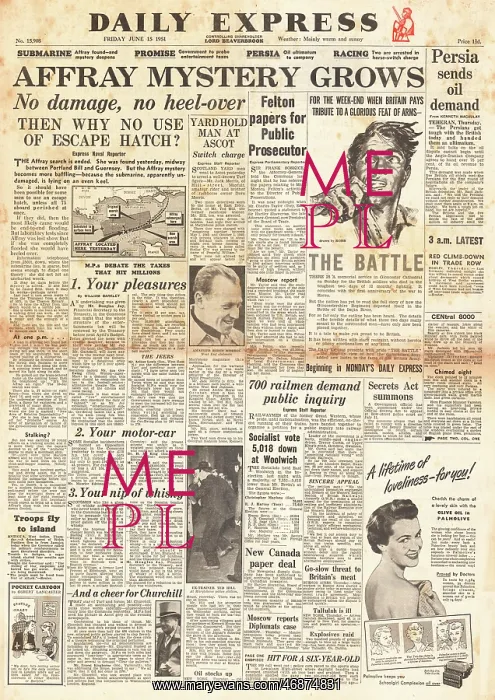 : 1951 Daily Express HMS Affray disaster : 1951 Daily Express HMS Affray disaster