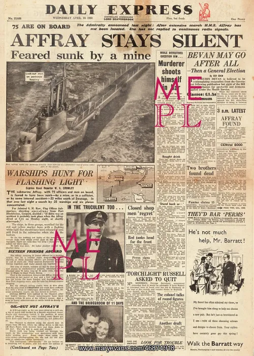 : 1951 Daily Express HMS Affray disaster : 1951 Daily Express HMS Affray disaster