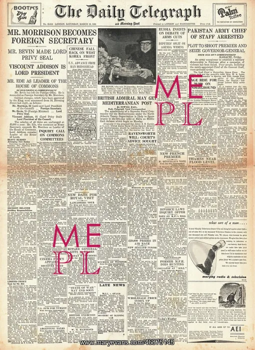 : 1951 Daily Telegraph Herbert Morrison : 1951 Daily Telegraph Herbert Morrison