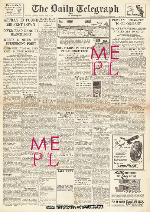 : 1951 Daily Telegraph HMS Affray disaster : 1951 Daily Telegraph HMS Affray disaster