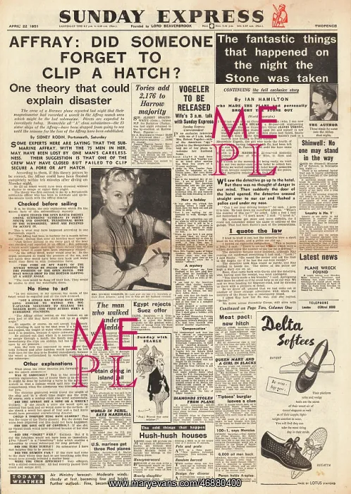 : 1951 Sunday Express HMS Affray disaster : 1951 Sunday Express HMS Affray disaster