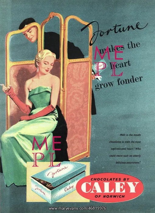: 1951 UK advert Fortune chocolates by Caley : 1951 UK advert Fortune chocolates by Caley
