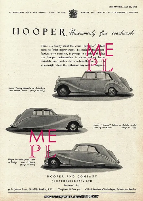 : 1951 UK advert Hooper Coachbuilders : 1951 UK advert Hooper Coachbuilders