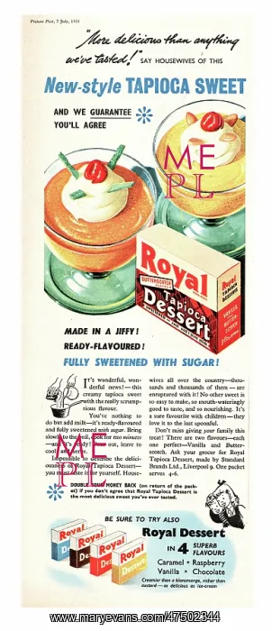 : 1951 UK advert Royal Tapioca Desert : 1951 UK advert Royal Tapioca Desert