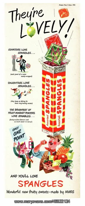 : 1951 UK advert Spangles sweets : 1951 UK advert Spangles sweets