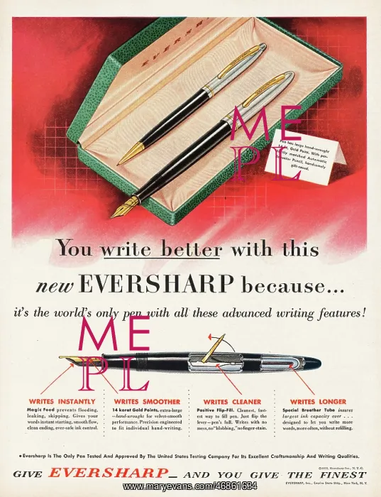 : 1951 U.S. Magazine Eversharp Pen Advert : 1951 U.S. Magazine Eversharp Pen Advert