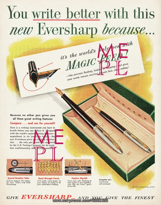: 1951 U.S. Magazine Eversharp Pens Advert : 1951 U.S. Magazine Eversharp Pens Advert