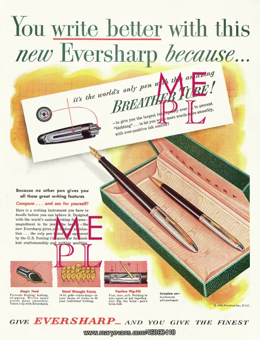 : 1951 U.S. Magazine Eversharp Pens Advert : 1951 U.S. Magazine Eversharp Pens Advert
