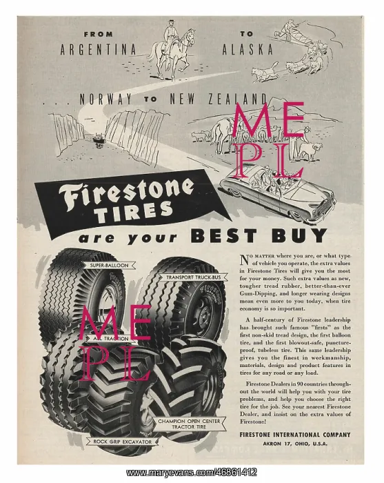 : 1951 U.S. Magazine Firestone Tyres Advert : 1951 U.S. Magazine Firestone Tyres Advert