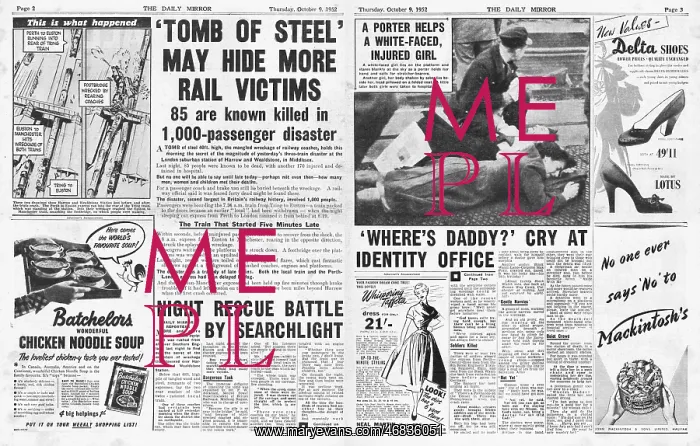 : 1952 Daily Mirror Harrow train disaster : 1952 Daily Mirror Harrow train disaster