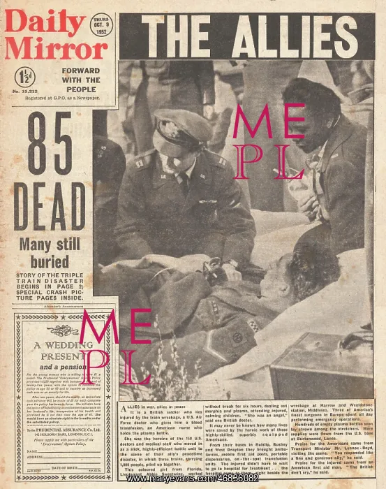 : 1952 Daily Mirror Harrow train disaster : 1952 Daily Mirror Harrow train disaster