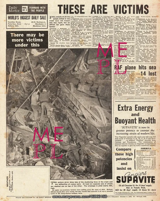 : 1952 Daily Mirror Harrow train disaster : 1952 Daily Mirror Harrow train disaster