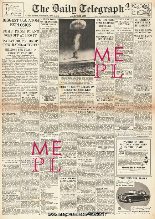 : 1952 Daily Telegraph US atomic bomb test in Nevada : 1952 Daily Telegraph US atomic bomb test in Nevada