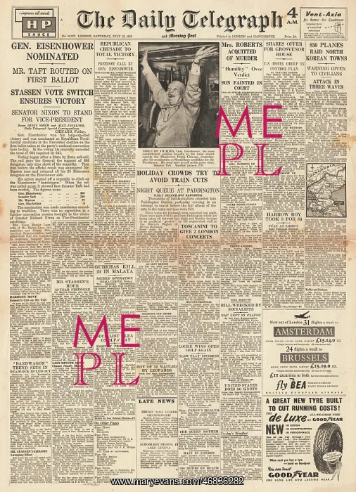 : 1952 Daily Telegraph General Eisenhower nominated : 1952 Daily Telegraph General Eisenhower nominated