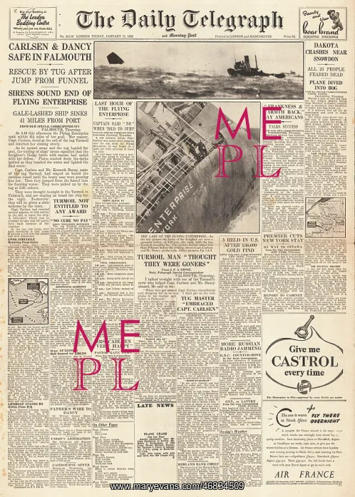: 1952 Daily Telegraph Sinking of Flying Enterprise : 1952 Daily Telegraph Sinking of Flying Enterprise