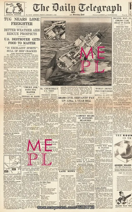 : 1952 Daily Telegraph Sinking of Flying Enterprise : 1952 Daily Telegraph Sinking of Flying Enterprise