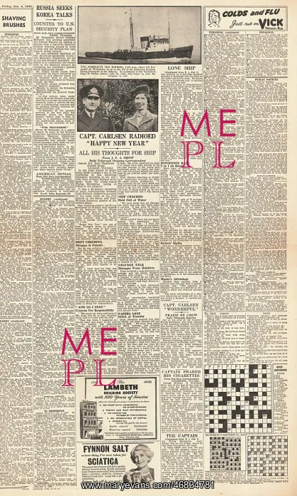 : 1952 Daily Telegraph Sinking of Flying Enterprise : 1952 Daily Telegraph Sinking of Flying Enterprise