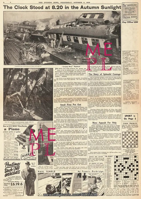 : 1952 Evening News Harrow train disaster : 1952 Evening News Harrow train disaster
