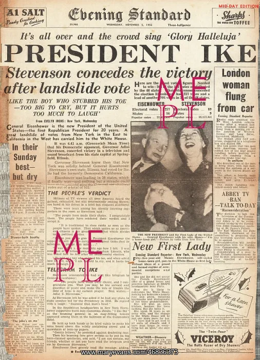 : 1952 Evening Standard General Eisenhower elected President : 1952 Evening Standard General Eisenhower elected President